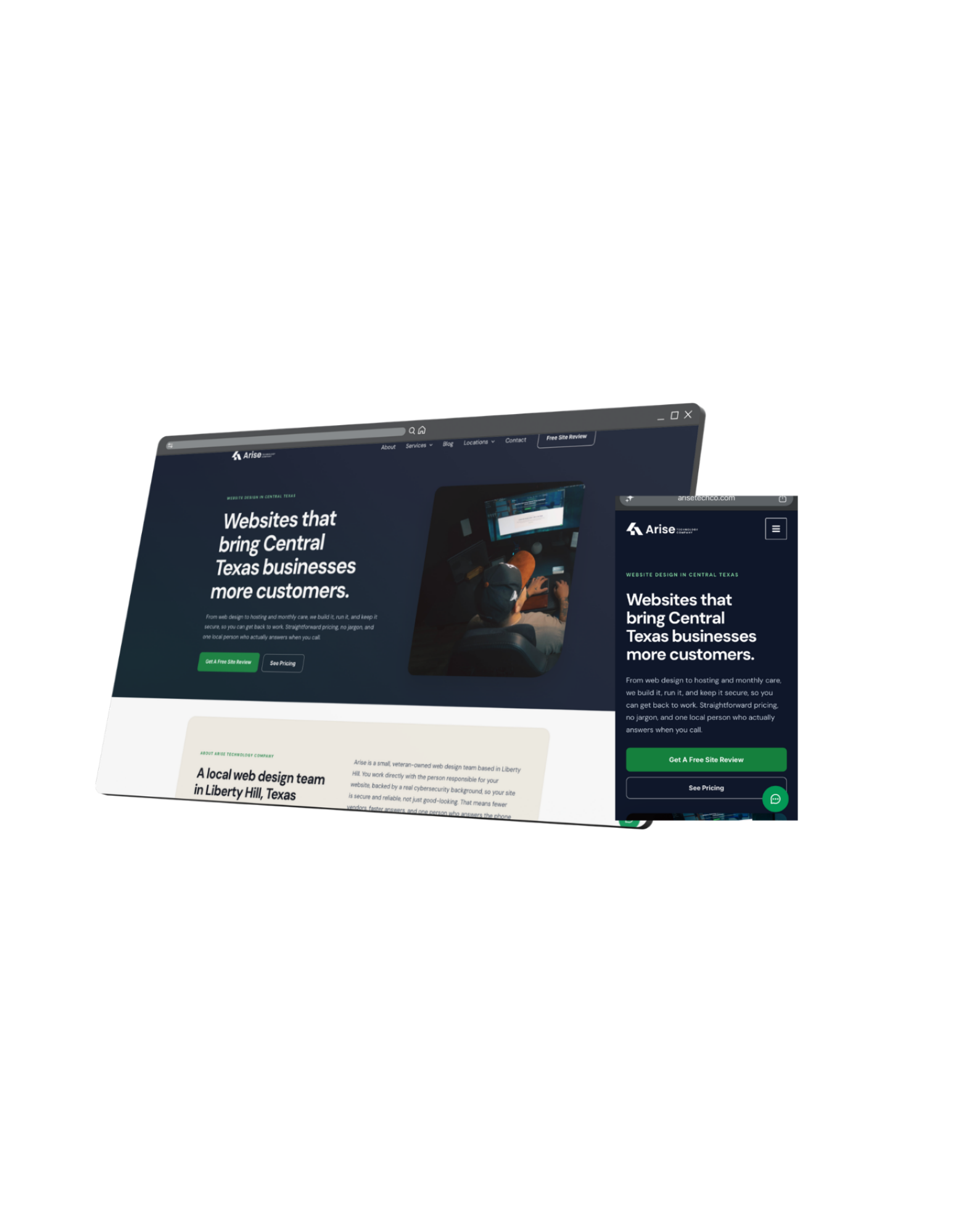 Arise Technology Company website shown on desktop and mobile