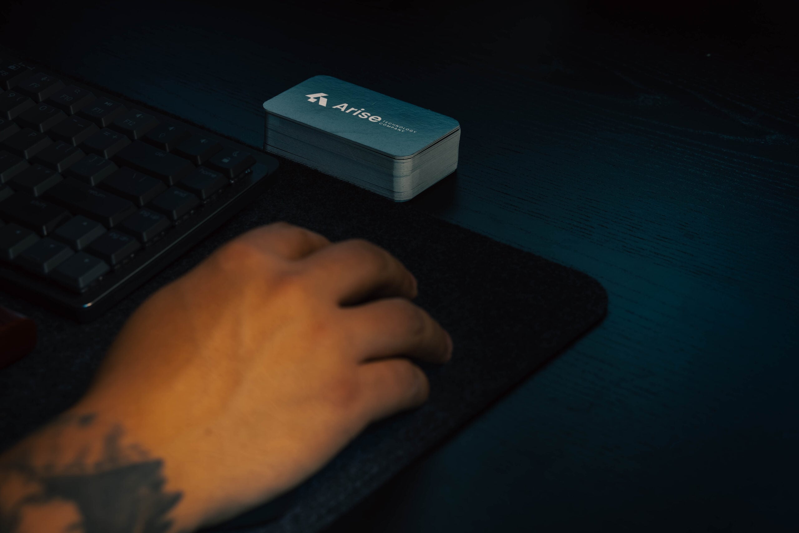 A hand at the mouse in the Arise workspace.